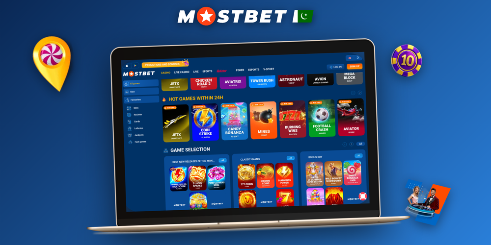 Mostbet online casino lobby displayed on desktop and mobile with slot tile grid