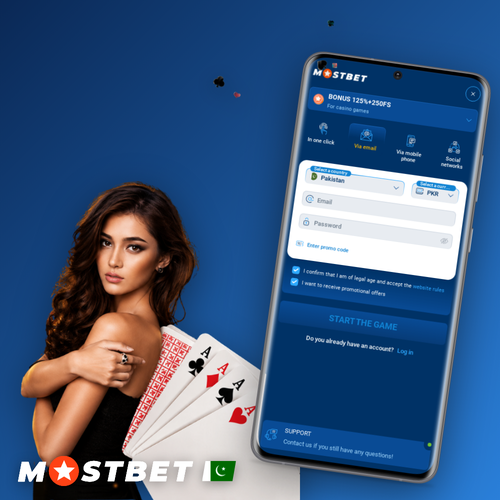 Mostbet register form on smartphone with PKR currency selector for Pakistan players